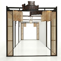 Cloison de séparation moderne en bois massif avec porte coulissante, cadre en acier inoxydable et panneau en verre, pour décoration intérieure de villa