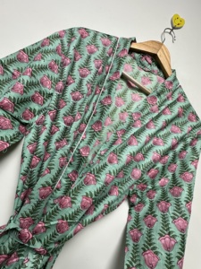 Women's Handmade Cotton Floral V-neck <b>Kimono</b> Robe Long Sleeve <b>Belted</b> Eco-Friendly Breathable Pockets Summer Sleepwear Resort - Product Image 5