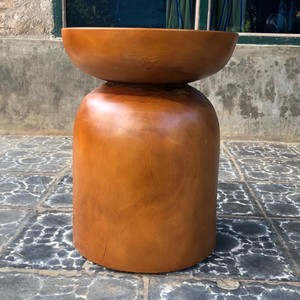 Indonesian Handmade Solid Suar Wood <b>Stool</b> Side Table Minimalist Sculptural Bowl Top Design Natural Finish Indoor Living Room Bed - Product Image 5