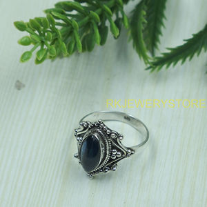 Blue Kyanite Gemstone Ring <b>Solid</b> <b>Silver</b> Handmade Vintage Boho Statement Ring Oval Cabochon Natural Crystal Jewelry for Unisex - Product Image 3