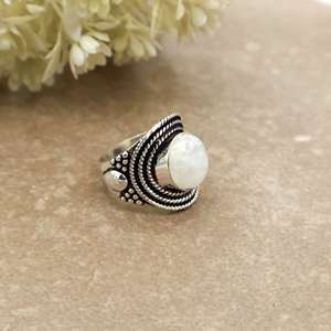 Brass S925 Sterling <b>Silver</b> Mabel Pearl <b>Ring</b> Handcrafted Vintage Bohemian Oxidized Rope Border <b>Statement</b> <b>Ring</b> for Women - Product Image 3