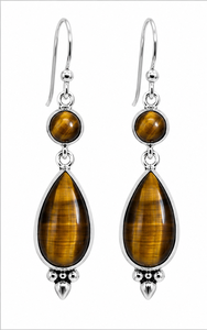 Natural Tiger Eye 925 Sterling <b>Silver</b> <b>Dangle</b> <b>Earrings</b>, Handmade Teardrop Tiger's Eye Gemstone <b>Earrings</b>, Brown Gemstone Jewelry, - Product Image 2