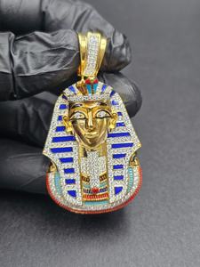 Pendentif Visage du Pharaon Toutankhamon en Moissanite VVS, Plaqué Or, Charme Vintage, Argent 925, Bijoux Fins de Luxe, Pendentifs et Breloques - Product Image 5