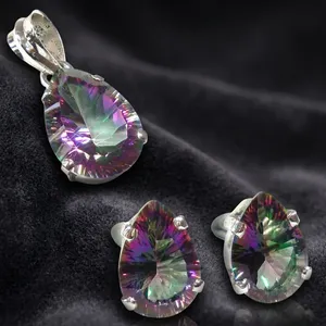 Contemporary Mystic Topaz 925 Sterling Silver Jewelry Set Teardrop Pendant Stud Earrings <b>Rainbow</b> Gemstone Women's Party Fashion - Product Image 4