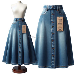 กระโปรงผ้ายีนส์ยาวของผู้หญิงกระโปรงแมกซี่เอวสูงซักได้ออกแบบได้ตามต้องการกระโปรงแมกซี่ไซส์พิเศษ - Product Image 4
