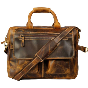 Porte-documents classique unisexe en cuir pleine fleur, grand format, imperméable, pour ordinateur portable, idéal pour le bureau, sac à bandoulière, monogramme - Product Image 6