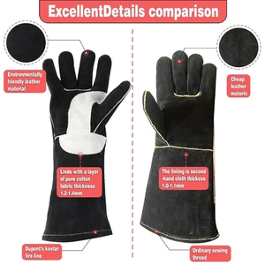 Gants en cuir de vachette renforcé résistants pour le soudage, le barbecue, la construction, résistance à l'abrasion, gants de sécurité personnelle - Product Image 2