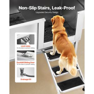 Stazione di lavaggio per cani in acciaio inossidabile da 62 pollici con scale, pannello filtro acqua in PE, rubinetto, soffione doccia e sapone per toelettatura esterna di animali domestici - Product Image 3