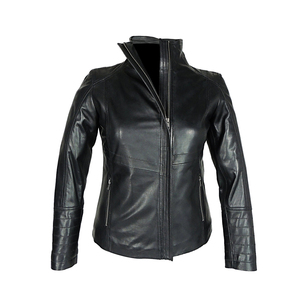 Women Genuine Leather Motorcycle Jacket Full Sleeve Stand Collar <b>Zipper</b> Closure Solid Color Autumn Fashion Moto Biker Style - Product Image 6