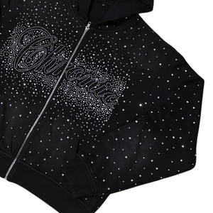 Black Rhinestone Zip Hoodie Crystal Bling Fleece Breathable Sweatshirt 100% Cotton Solid Digital Printing Unisex Winter - Product Image 3