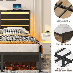 Home Smart <b>Bed</b> Linen Metal <b>Black</b> with Fantasy Led Lights Vietnam-Made Queen Size OEM/ODM Foldable 25.2kgs/27.7kgs - Product Image 6