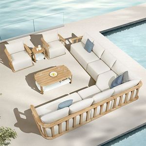Luxury Teak Wood <b>Outdoor</b> Sectional <b>Sofa</b> Set Modern Patio Furniture for Villa Resort Hotel - Product Image 1