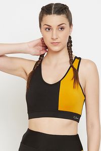 Sujetador deportivo Colorblock para mujer, negro y amarillo, sin costuras, acolchado, para entrenamiento, gimnasio, ropa deportiva - Product Image 3