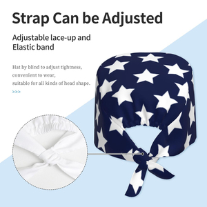 Gorro Quirúrgico Azul Marino con Estampado de Estrellas Blancas y Lazos Ajustables - Gorro Quirúrgico Transpirable de Algodón para Enfermeras y Médicos - Venta al por Mayor - Product Image 4