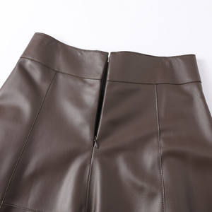 Jupe longue en cuir marron taille haute à lacets pour femme, coupe trapèze, élégante, mode automne-hiver - Product Image 4