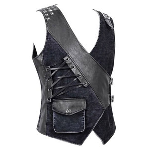 Gilet da Uomo in <span class=keywords><strong>Ecopelle</strong></span> con Design Asimmetrico e Accenti Gotici, Dettagli con Lacci e Fibbie Argentate, Personalizzabile all'Ingrosso - Product Image 3
