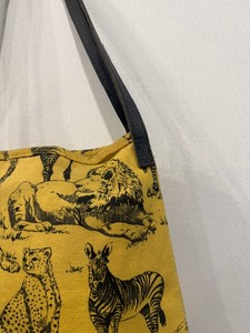 Yellow Animal Print Shopping <b>Bag</b> With Black Handle <b>Medium</b> <b>Size</b> Daily Use Textile Tote - Product Image 3