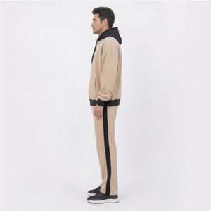 Men’s Beige Hoodie <b>Tracksuit</b> Set Custom Logo Fleece Pullover Jogger Set Casual Streetwear Two Piece Set - Product Image 5