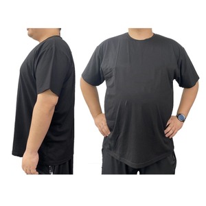 T-shirt décontracté noir uni à manches courtes pour homme grande taille, coupe ample, col rond, idéal pour l'été, pour adultes corpulents - Product Image 6
