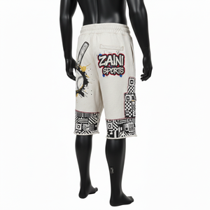 Pantalones cortos de baloncesto para hombre, de algodón suave, color beige, con parche gráfico, estampado, logotipo personalizado, bordado, con bolsillo. - Product Image 4