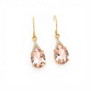 Boucles d'oreilles exclusives en quartz champagne, forme ovale, en argent sterling 925, pierres précieuses pour femmes - Product Image 3