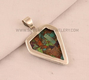 925 Sterling Silver Multi Copper Turquoise <b>Pendant</b> Wholesale Fancy Shape Composite Gemstone <b>Pendant</b> Handmade Silver Jewelry Mult - Product Image 6