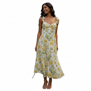 Robe d'été décontractée pour femme Unity Luxure, imprimé floral, sans manches, taille haute avec lacets, respirante et longue jusqu'au sol - Product Image 1
