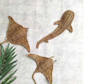 Decoración de pared con diseño de tiburón para dormitorio infantil, hecha de ratán ecológico, material de mimbre, con animales marinos. - Product Image 4