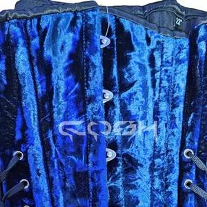Corset en velours bleu avec baleines en acier et lacets latéraux pour robes de soirée et de mariage - Product Image 4