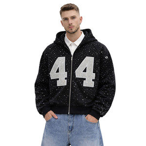 Custom Trendy Y2K <b>Rhinestone</b> Zip Up Hoodies for Men High Quality 400 GSM Regular Fit Streetwear Sparkly <b>Jacket</b> Supplier OEM Bulk - Product Image 5