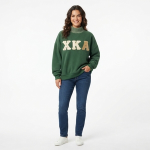 Sweat-shirt à col roulé surdimensionné pour femme, couleur crème, avec lettres brodées, coupe classique, pour l'automne - Product Image 3