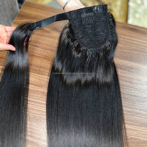 Hot Selling Zoi Hair Vietnam Vietnamese Virgin Hair <b>Wrap</b> Around Ponytail Bone Straight Long Customizable <b>Black</b> Style - Product Image 4
