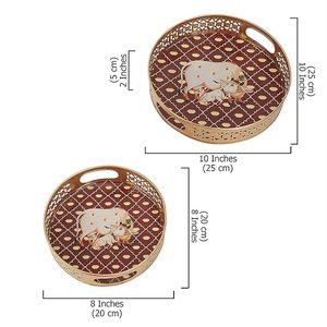 Juego de 2 Bandejas Decorativas Metálicas Tradicionales con Diseño Floral Redondo y Asas Artesanales de Metal, 8 y 10 Pulgadas - Product Image 3