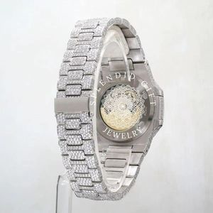 Reloj de Diamantes de 28 mm con Correa de Moissanita Plateada, Esfera de Cristal de Zafiro, Movimiento Analógico de Cuarzo ETA, Reloj de Lujo para Hombre, Resistente al Agua 10 m - Product Image 3
