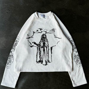 T-shirt ample à épaules tombantes en tricot 100% coton biologique épais à motif gaufré et manches longues - Product Image 4