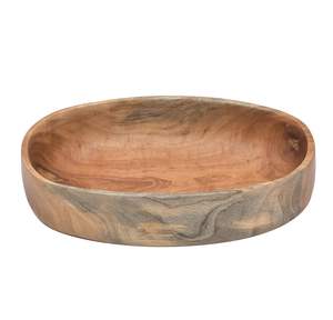Bol à mélanger et à servir en bois de forme ovale, bols à salade en bois faits à la main, vaisselle pour servir la soupe, bol polyvalent pour salades, soupes, collations - Product Image 2