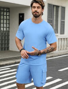 Men Casual Shorts <b>Set</b> Short Sleeve Crew Neck Tee and Track Shorts Wholesale Supplier - Product Image 3