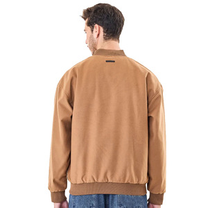 Men's <b>Tan</b> <b>Brown</b> Bomber Jacket Solid Color Stand Collar Regular Sleeve Casual PU Material Autumn Wear men's bomber jackets - Product Image 3