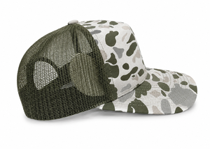 Custom 5-Panel Mid-Profile Structured Mesh Trucker Camouflage <b>Cap</b> Adjustable Casual Hat Slightly Curved Brim Snapback Closure - Product Image 2