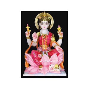 Statue de la déesse Lakshmi en marbre blanc naturel, aspect très attrayant, position assise sur lotus, surface brillante, utilisée pour la décoration intérieure - Product Image 5