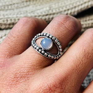 Moonstone <b>Ring</b> <b>Boho</b> Ethnic Brass <b>Ring</b> Tribal <b>ring</b> Bedded <b>ring</b> Oxidized silver <b>ring</b> for women - Product Image 4