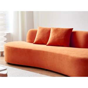 โซฟาโค้งสไตล์โมเดิร์นสำหรับ4-Seater หรูหรา90 "โซฟาผ้าหนาโฟมสีแดงส้มหรูหราโซฟากำมะหยี่สำหรับห้องนั่งเล่นออฟฟิศ - Product Image 6