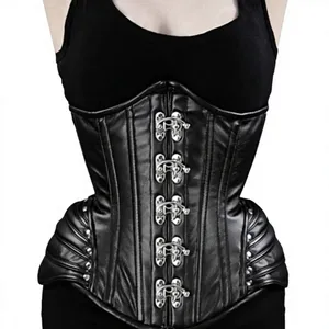 Women's Goth <b>Punk</b> Plus-Size Zipper Leather Lace Seamless Corset Shapewear Waist Cinchers Hip Enhancer Satin Fabric Quick Dry - Product Image 1