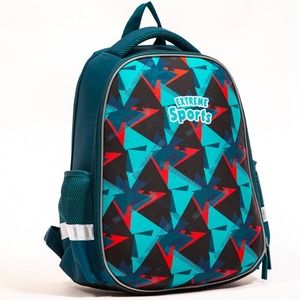 Mochila de EVA verde oscuro con carcasa rígida, mochila con protección para la columna vertebral que reduce la carga, mochila con patrón de forma geométrica para escuela primaria - Product Image 1