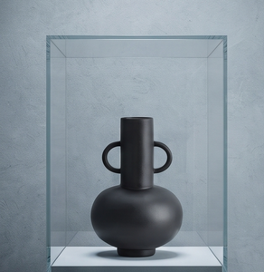 Vase décoratif en métal, finition noire mate, double poignée, corps rond, porte-fleurs moderne, centre de table, décoration pour la maison et le bureau - Product Image 4