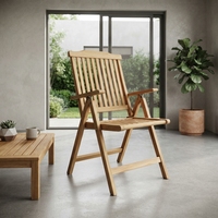 Fauteuil inclinable d'extérieur en teck massif avec dossier à lattes, chaise longue de jardin, transat portable pour salon et hôtel