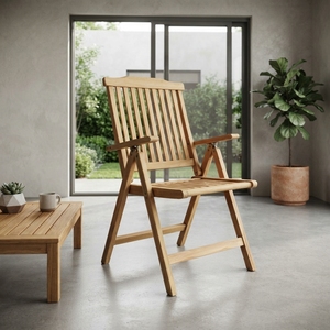 Sillón Reclinable Plegable de Madera de Teca Sólida para Exteriores, Respaldo Alto con Listones, Silla de Jardín y Patio, Diseño Artístico y Decorativo, Fácil de Transportar - Product Image 3