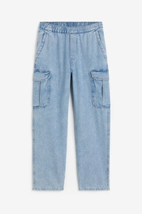 Pantalon cargo en denim de coton pour homme, taille élastique avec cordon de serrage, plusieurs poches, délavage à la pierre, respirant, décontracté - Product Image 3