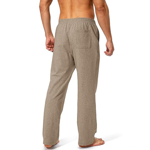 Khaki Beige Straight Casual Drawstring Lounge Pants Men Trousers <b>Elastic</b> Soft Cotton Blend Relaxed Fit - Product Image 2