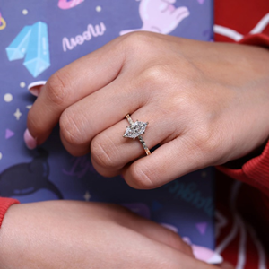 Anillo de compromiso de oro amarillo con diamante de laboratorio de 2.00 quilates, diseño de girasol en relieve, estilo marquesa holandesa, joyería de 14k - Product Image 6